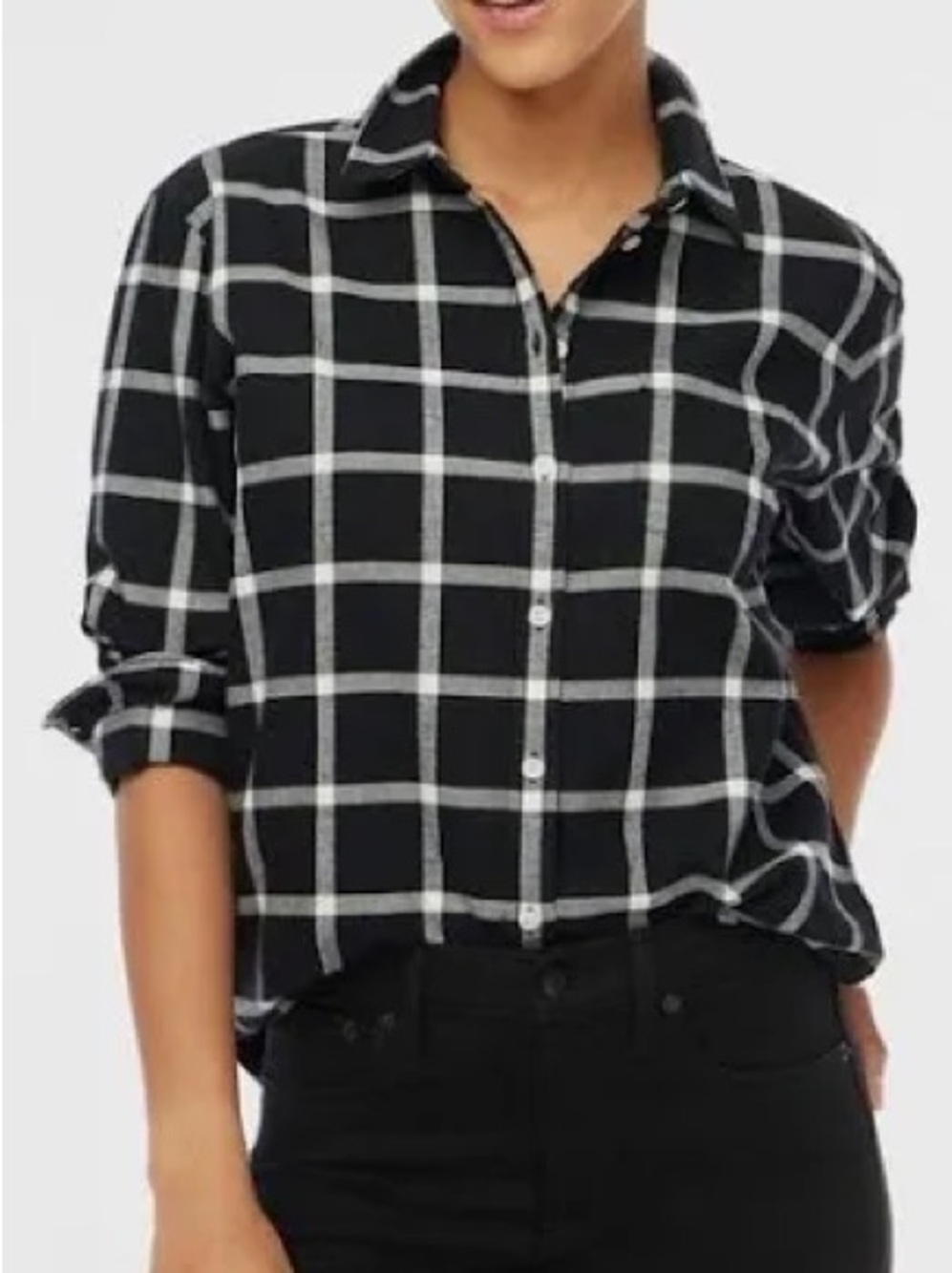 J. Crew Black and White Plaid Flannel Button-Up Shirt size Large